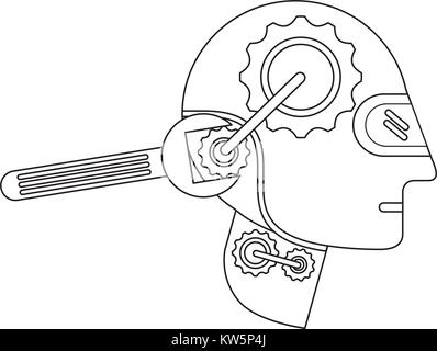 humanoid robot profile with wrench Stock Vector