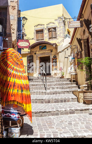 Crete Chania Old Town Chania street stairs Chania Crete Greece Stock Photo