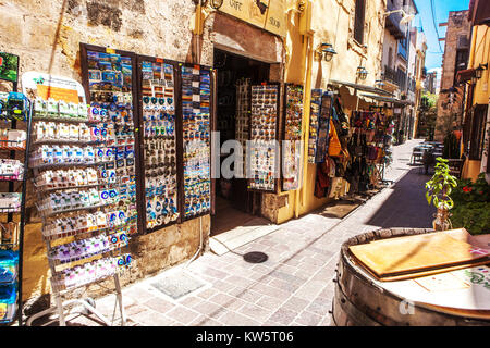 Crete Chania Old Town Chania street shops Crete Greece shopping Stock Photo