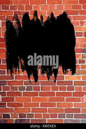 Vertical Red Brick Wall - abstract graffiti with black spray paint Stock Photo
