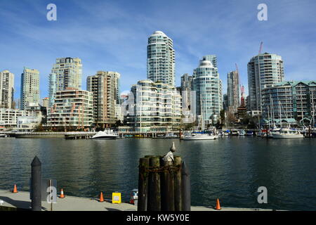 Vancouver BC skyline along with False Creek and Granville Island. Stock Photo