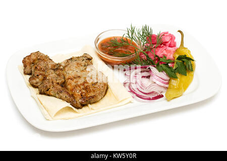 Bbq steak, grilled meat and vegetables Stock Photo