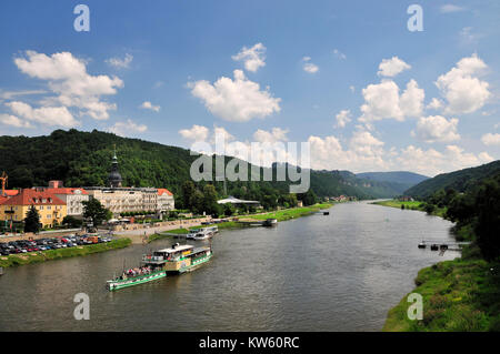 Elbtal with bath Schandau, Elbsandsteingebirge, Elbtal bei Bad Schandau Stock Photo