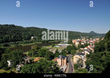 Elbsandsteingebirge, town, small town, place, provincial town, place, small town, bath Schandau, river country, waters, water, river, river, waterway, Stock Photo