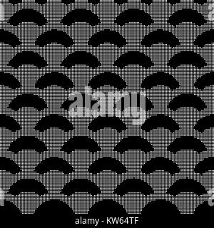 Halftone round black seamless background curve round dragon scale Stock Vector