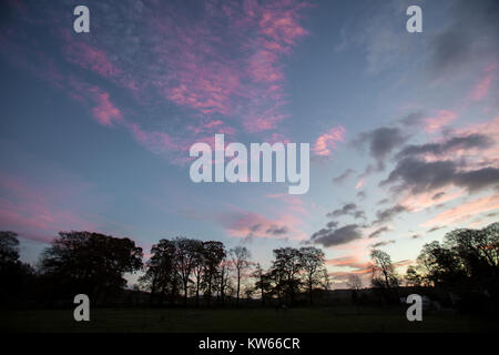 Sunset in Dollar, Clackmannanshire, Scotland on a cold November night. Stock Photo