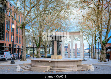 Portland, Oregon, United States - Dec 24, 2017 : Skidmore Fountain, which is a historic fountain in Old Town District, Portland Stock Photo