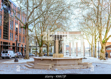 Portland, Oregon, United States - Dec 24, 2017 : Skidmore Fountain, which is a historic fountain in Old Town District, Portland Stock Photo