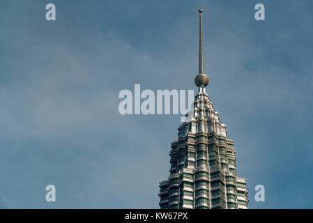 The top of one of the very tall twin Petronas Towers in Kuala Lumpur, Malaysia Stock Photo