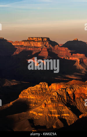 Overlooking landscape of the north Rim of the Grand Canyon National Park from the south rim and Hopi Point at dusk , Arizona, USA. Stock Photo