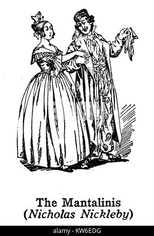 Charles Dickens  1812 to 1870 -Dickens characters -1930's illustration - The Mantalinis from 'Nicholas Nickleby' Stock Photo