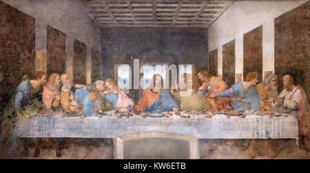 Da Vinci, Last Supper. The Last Supper by Leonardo da Vinci (1452-1519) c.1494-98, a fresco in the refectory of the Monastery of Santa Maria delle Grazie, Milan, Italy Stock Photo