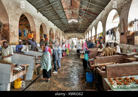 fish department on local food market in Stone Town,UNESCO World Heritage Site, Zanzibar, Tanzania, Africa Stock Photo