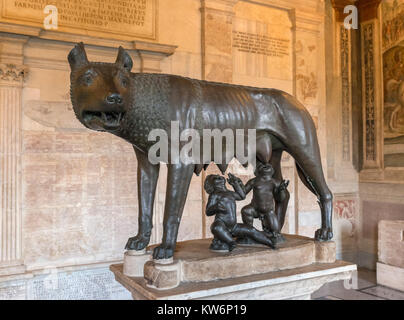 The Capitoline She-Wolf, a bronze statue depicting a wolf suckling Romulus and Remus, Capitoline Museums, Rome, Italy Stock Photo