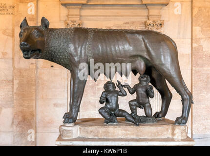 The Capitoline She-Wolf, a bronze statue depicting a wolf suckling Romulus and Remus, Capitoline Museums, Rome, Italy Stock Photo