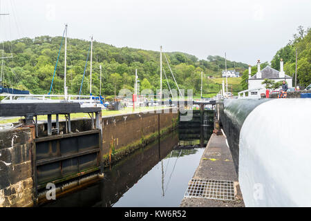 CRINAN / SCOTLAND - MAY 24 2017: The Crinan locks welcoming boats and vessels to the locks of Crinan Canal Stock Photo