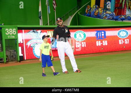 MIAMI, FL - AUGUST 19: (EXCLUSIVE COVERAGE) Cuban American actor and former model William Levy and his son Christopher Levy enjoy a night out togther at Marlins Park. On August 19, 2014 in Miami, Florida.  People:  Christopher Levy Stock Photo