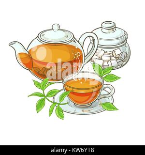 cup with teapot and sugar bowl Stock Vector