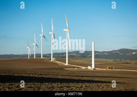 Wind turbines, wind turbine being build, near Zahara de los atunes, Andalusia,Spain Stock Photo