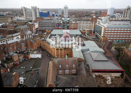 The view from atop Coventry Cathedral, West Midlands. Coventry has been announced as the UK City of Culture for 2021, historically part of Warwickshire, it is the second largest city in the West Midlands. Stock Photo