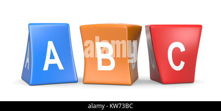 ABC White Text on Colorful Deformed Funny Cubes 3D Illustration on White Background Stock Photo