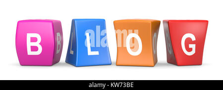Blog White Text on Colorful Deformed Funny Cubes 3D Illustration on White Background Stock Photo