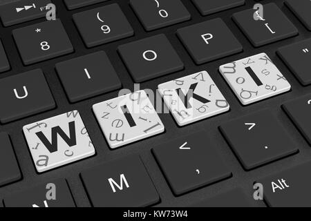 White Wiki Text Word on Black Computer Keyboard Keys 3D Illustration Stock Photo
