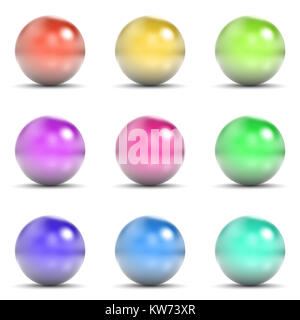 Colorful Metallic Sphere Set 3D Illustration on White Background Stock Photo