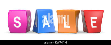 Sale White Text on Colorful Deformed Funny Cubes 3D Illustration on White Background Stock Photo