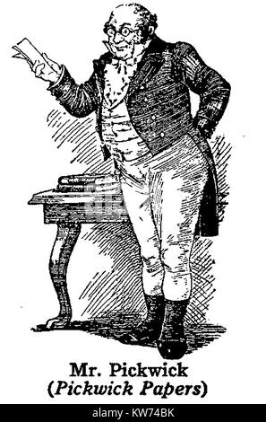 Charles  Dickens 1812 to 1870 - Dickens characters -1930's illustration - Mr Samuel Pickwick from ' Pickwick Papers' Stock Photo