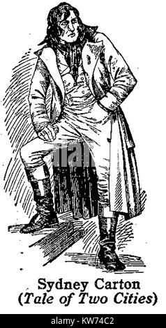 Charles  Dickens 1812 to 1870 - Dickens characters -1930's illustration - Sydney Carton, barrister from ' Tale of two cities' Stock Photo