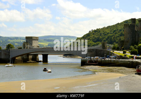 Conwy Suspension Bridge in North Wales Stock Photo