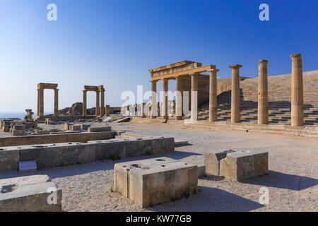 Stoa, portico and Propylaea on Acropolis of Lindos (Rhodes, Greece) Stock Photo