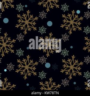 Christmas seamless pattern from red and white snowflakes on black background Stock Vector