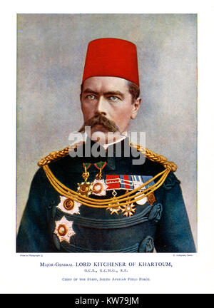 Kitchener, 1900 colour portrait photograph of the English soldier as Major-General Lord Kitchener of Khartoum when Chief of Staff of the British army in South Africa for the Boer War Stock Photo