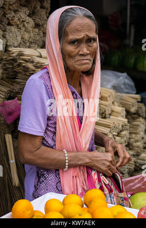 Portrait of an elderly Filipino woman looking concerned,Sad or Apprehensive,Cebu City,Philippines Stock Photo
