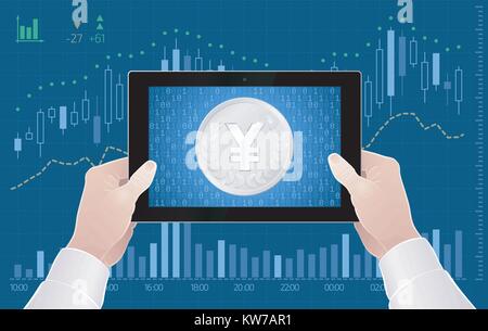 Online Trading of Japanese Yen Currency On The Stock Exchange Stock Vector