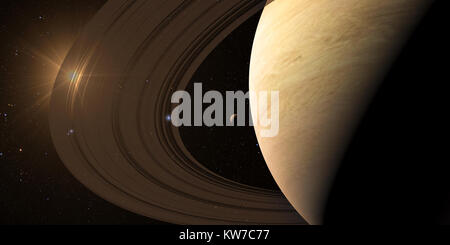 planet Saturn with rings in space Stock Photo