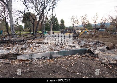 Damage from the Tubbs wildfire in Santa Rosa, California, USA. Stock Photo