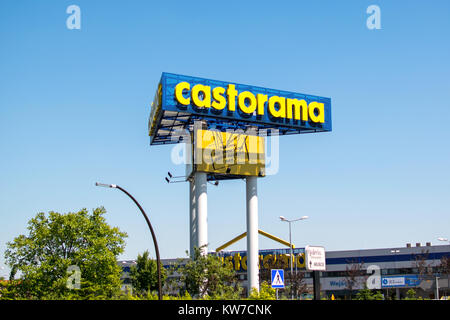 Krakow, Poland - June 03, 2017: sign of Castorama against blue sky. Castorama is French retailer of DIY and home improvement tools and supplies. Stock Photo