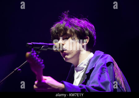 Edinburgh, Scotland 31st December 2017. Declan McKenna on stage in Princess Gardens as part of Edinburgh's Hogmanay.                                   Stock Photo