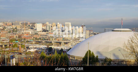 The Dome dominates the foreground in Tacoma Washington at Sunrise Stock Photo