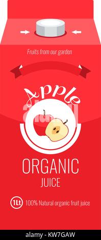 Red apple juice box package with solid and flat color design style. Stock Vector