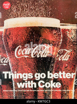 1960s magazine advertisement advertising Coca-Cola. Things go better ...