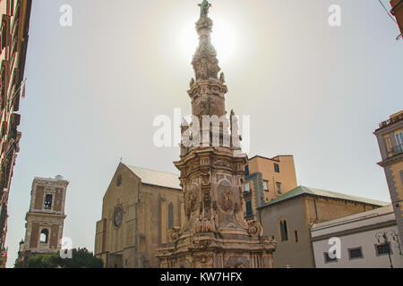 jesus place with obelisque and santa chiara church in Naples, Italy Stock Photo
