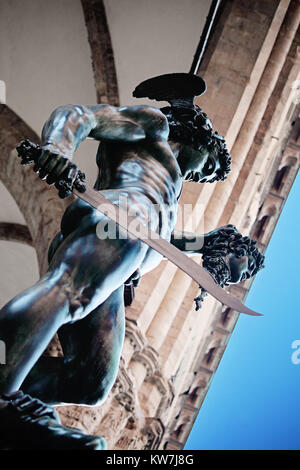 Sculpture of Perseus with the Head of Medusa in Loggia dei Lanzi, Florence, Italy Stock Photo