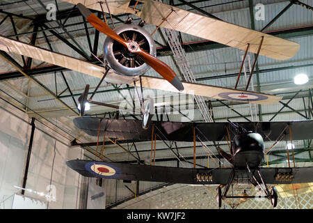 World War One biplanes on display at the Royal Air Force (RAF) Museum in Hendon, London Stock Photo