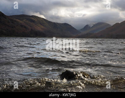 winter view over Ullswater looking South towards Glenridding and Kirkstone Pass in Cumbria, England, UK Stock Photo