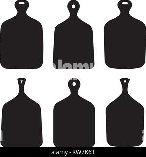 Set of six vector kitchen cutting boards silhouettes isolated on white background Stock Vector