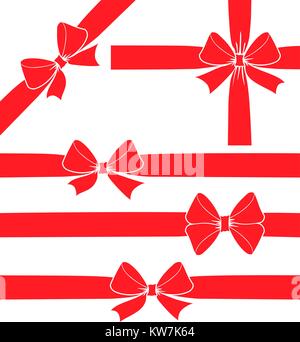 Set of five vector decorative red ribbon bow silhouettes. Stock Vector